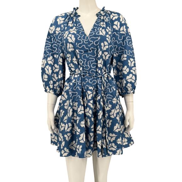 Rebecca Taylor Dress Womens‎ Medium Blue Perla Petal Puff Sleeves Mini 100% Silk - Picture 1 of 10